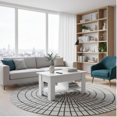 HOMYLIN pesitsuslaud, mitmekülgne elutoa laud ruumikate sektsioonidega ja tõsteplaadiga, valge