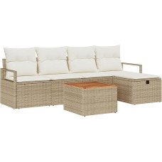 Rantry 6-teiliges Garten Sofa Set mit Kissen Beige Poly Rattan Gartenlounge Model3359533