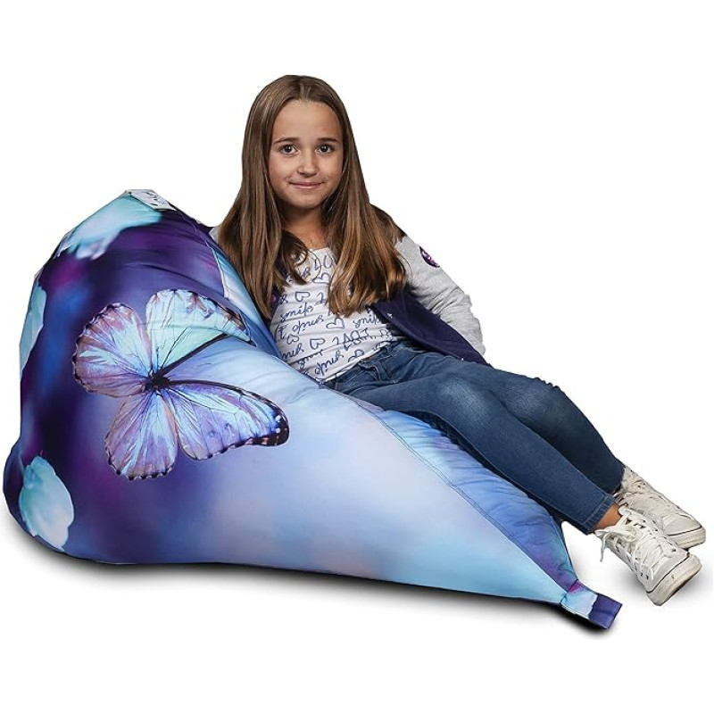 Ecopuf Oscar Modern - Bean Bag lastele, tugitool Bean Bag koos täidisega, lamamistool Puff Seat Modern Polyester - 90 x 110 cm - Dg52 Butterflies 2