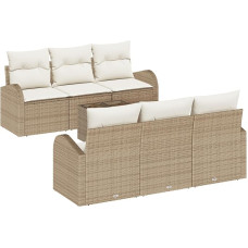 Rantry 7-teiliges Garten Sofa Set mit Kissen Beige Poly Rattan Gartenlounge Model3345931
