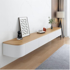 TULAZOU Schwimmender TV-Ständer, 47-119,7 cm (47 - 299,7 cm) Wandmontierter TV-Schrank, TV-Ständer mit Tür, moderne TV-Medienkonsole, großer Stauraum, TV-Regal für Wohnzimmer/Schlafzimmer (Holzweiß)