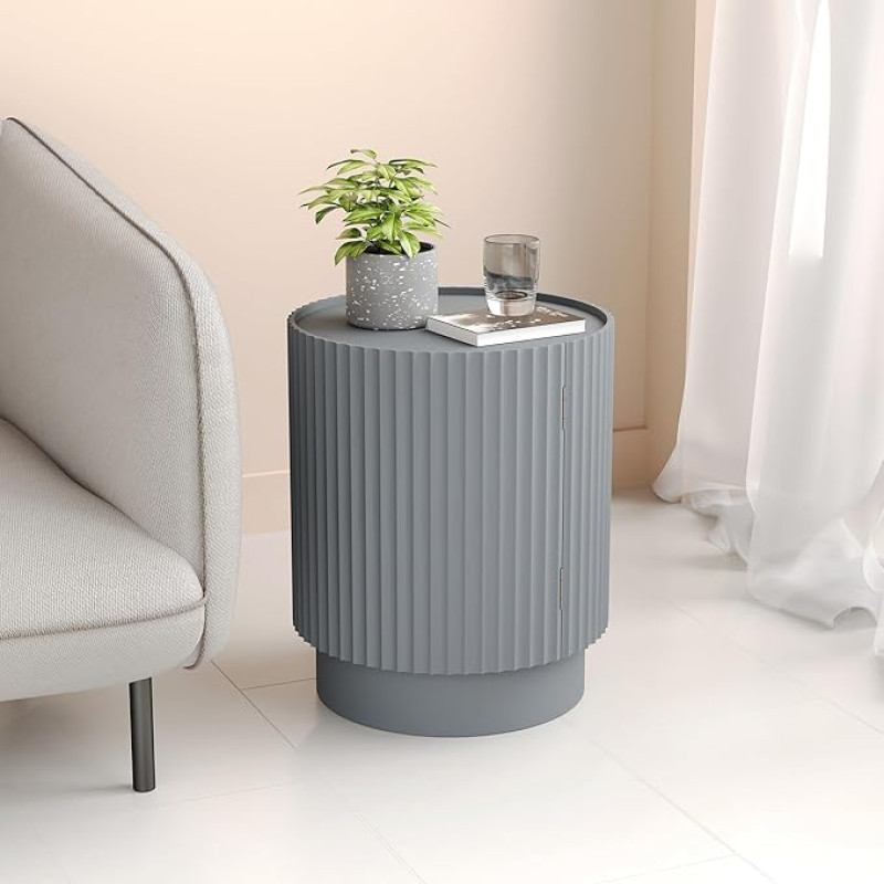 [en.casa] Kõrvallaud ümmargune soonega uksega 2-kohaline interjööriga elutoa laud soonega 49 x läbimõõt 40 cm öökapp diivanilaud koridoris hall