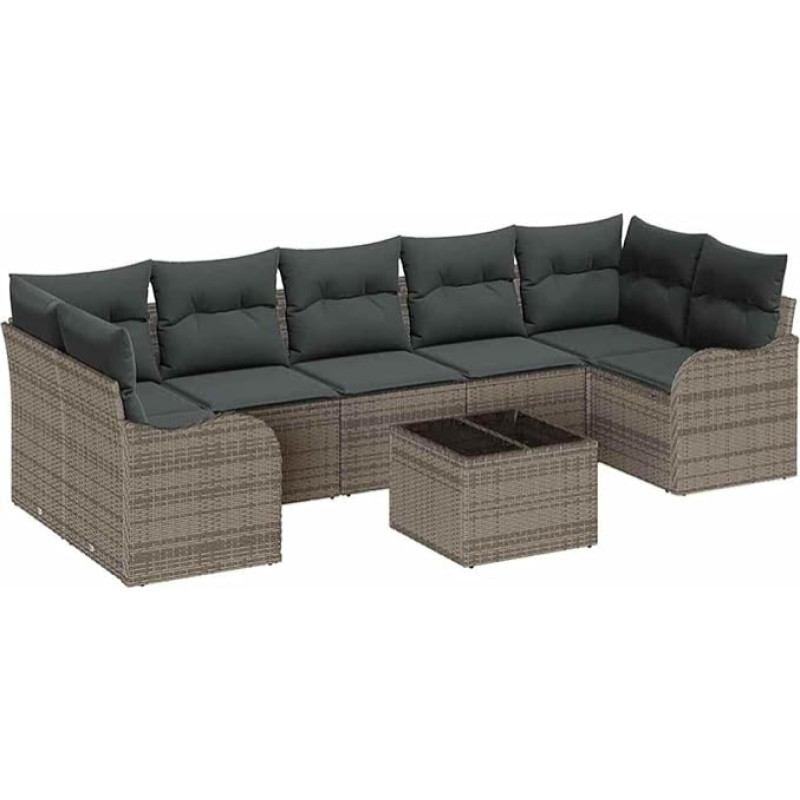 Rantry 8-teiliges Garten Sofa Set mit Kissen Grau Poly Rattan, 2-Sitzer Garten Sofa mit Kissen Grau Poly Rattan Gartenlounge Model3345619