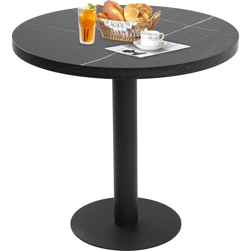 Mingone ümmargune söögilaud, 80 cm, must marmorse välimusega köögilaud, MDF-plaat ja metallraam, kööki, söögituppa, rõdule, elutuppa.