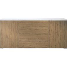 Faro V2 Sideboard - kapp 2 ukse ja 4 sahtliga, LED-valgusribaga kapp, valge matt/tammepuust Evoke (166,5 x 75,5 x 35)