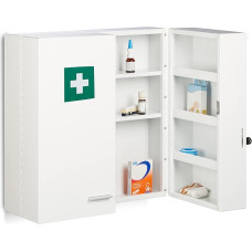 Relaxdays Meditsiinikapp lukustatav 11-kohaline teras 53 x 53 x 21,5 cm kaheukseline meditsiinikapp valge