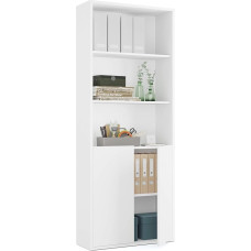 Muebles Pitarch raamaturiiul kontorisse või tööruumi, 2 ukse ja 4 riiuliga, elutoa raamaturiiul, valge, 196,5 x 75,5 x 33 cm (kõrgus x laius x sügavus), lihtne, elegantne ja vastupidav.