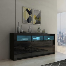 Genforiek 160 cm Sideboard elutuba Sideboard kapp High Gloss Highboard 2 uksega 3 sahtlit ja LED valgustus TV Lowboard söögituppa magamistuppa Must