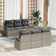 Homgoday Garten-Sofa-Set 7 tk Hellgrau 55 x 55 x 37 cm Poly-Rattan Diivan Gartenm?Bel Model3346272