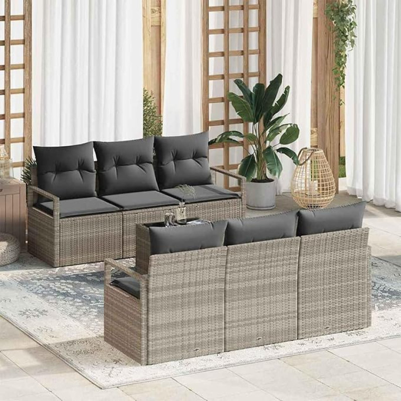 Homgoday Garten-Sofa-Set 7 tk Hellgrau 55 x 55 x 37 cm Poly-Rattan Diivan Gartenm?Bel Model3346272