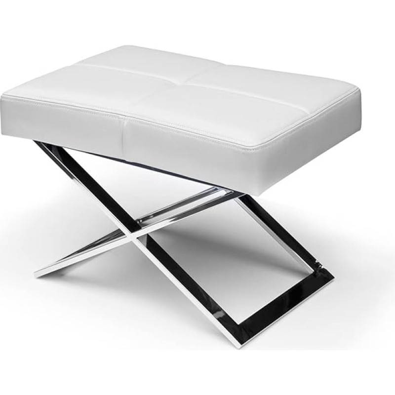 NEUERRAUM Bauhaus jalahoob, külje- ja istmemootor, X-jalg poleeritud roostevabast terasest pilt (ehtne) nahk, valge