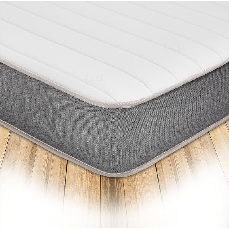 Starlight Beds hübriidmadrats 8-tolline üheinimese madrats mäluvahukihiga ja vedruüksusega, Cool Touch Straight Line, hall/valge, pehme kõvadus (90 x 180 cm)