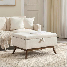 Soweiz Ruudukujuline kohvilaua hoiupink, sobib elutuppa, esikusse, kasutatakse kohvilaudana, pukse, kingapingina, 80 x 59 x 45 cm (beež lina)