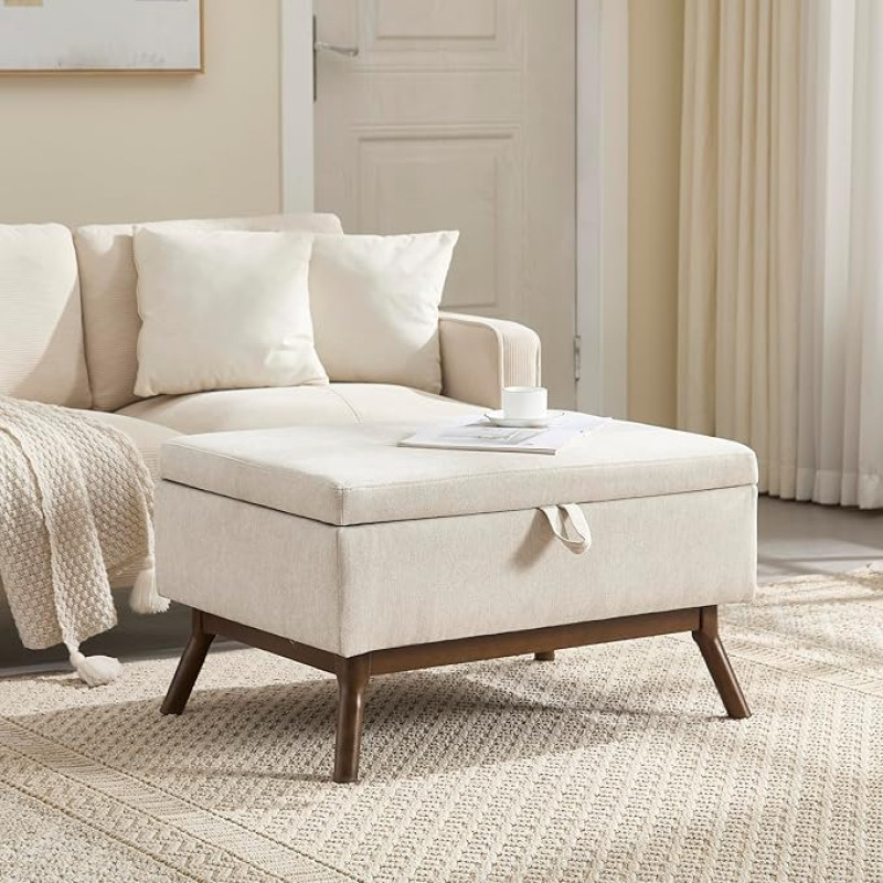 Soweiz Ruudukujuline kohvilaua hoiupink, sobib elutuppa, esikusse, kasutatakse kohvilaudana, pukse, kingapingina, 80 x 59 x 45 cm (beež lina)