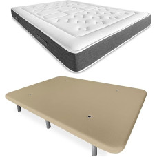 DUÉRMETE ONLINE Beež Bio Nature Visco Elastic madrats + tugevdatud polsterdatud alus värv 6 jalga puit 135 x 190 cm