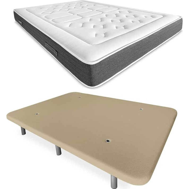 DUÉRMETE ONLINE Beež Bio Nature Visco Elastic madrats + tugevdatud polsterdatud alus värv 6 jalga puit 135 x 190 cm