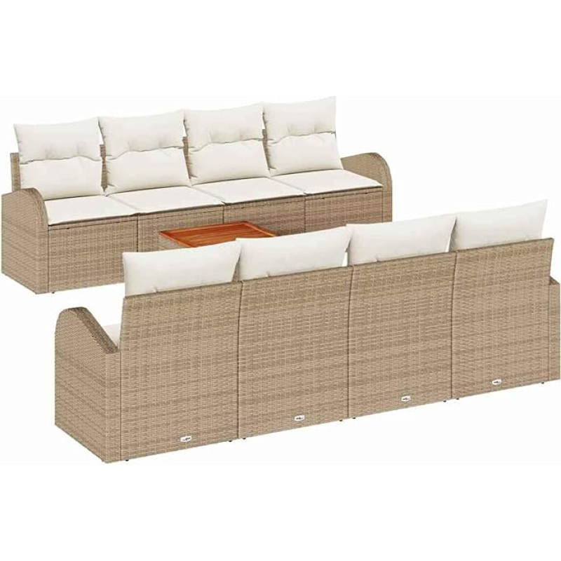 Rantry 9-teiliges Garten-Sofa-Set mit Kissen Beige Poly Rattan Akazie Gartenlounge Model3347554