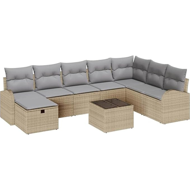 Rantry 9-teiliges Garten-Sofa-Set mit Kissen Beigefarbenes Poly-Rattan Gartenlounge Model3359139