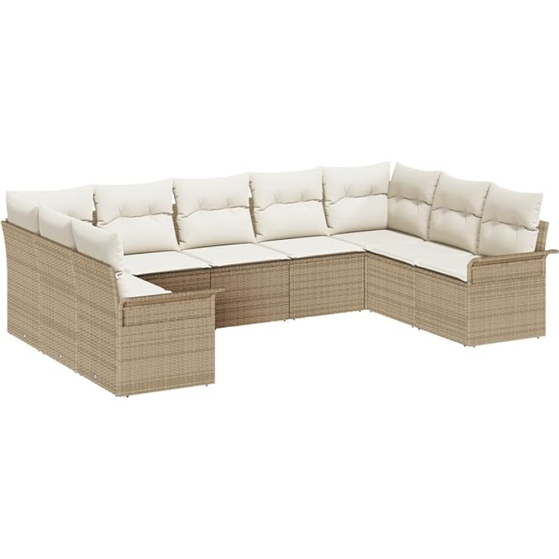 Rantry 9-teiliges Garten Sofa Set mit Kissen Beige Poly Rattan Gartenlounge Model3345521