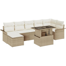8-teiliges Garten Sofa Set mit Kissen Beige Poly Rattan Gartenlounge Model3348327