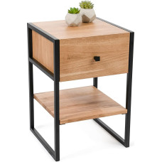 M2 Kollektion Bolzano 1 küljelaud massiivsest metsatammest ja metallist, 40 x 60 x 40 cm, sahtli ja riiuliga, tööstuslik disain, vastupidav, kergesti puhastatav ja mitmekülgne