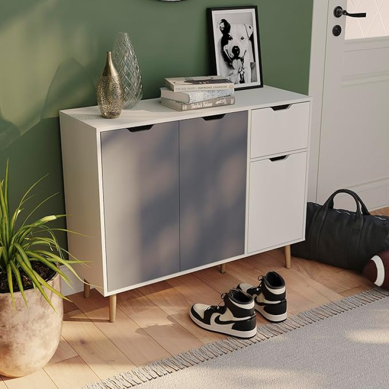 Vida Designs SideBoard hoiukapp 1 sahtliga elutuppa, magamistuppa ja söögituppa (hall ja valge, 3 ust, 1 sahtli)