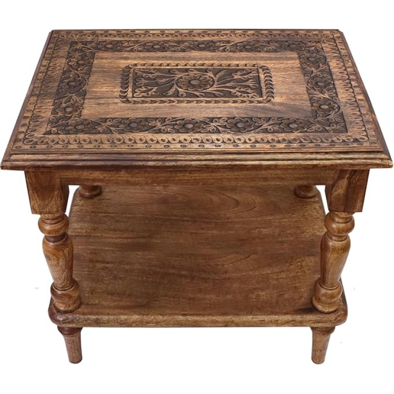 COTTON CRAFT täispuidust küljelaud, käsitsi nikerdatud aktsentlaud alumise riiuliga, vintage küljelaud, boho küljelaud, väikesed ruumid, esikus, elutuba, öökapp, ei ole