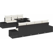 Rantry 8-teiliges Garten Sofa Set mit Kissen Schwarz Poly Rattan Gartenlounge Model3349123