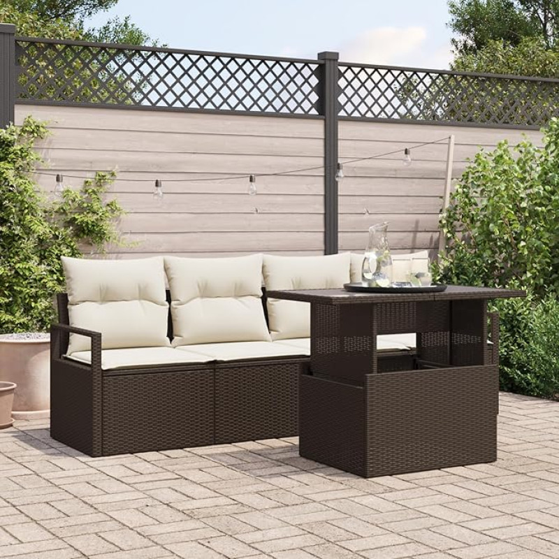 Rantry Model3348724 5-osaline aiasohva komplekt koos padjaga Brown Poly Rattan Garden Lounge