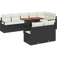 Rantry 9-teiliges Garten Sofa Set mit Kissen Schwarz Poly Rattan Gartenlounge Model3358462