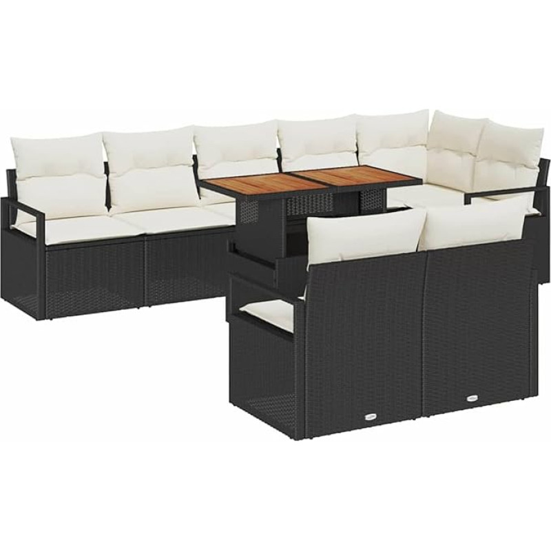 Rantry 9-teiliges Garten Sofa Set mit Kissen Schwarz Poly Rattan Gartenlounge Model3358462