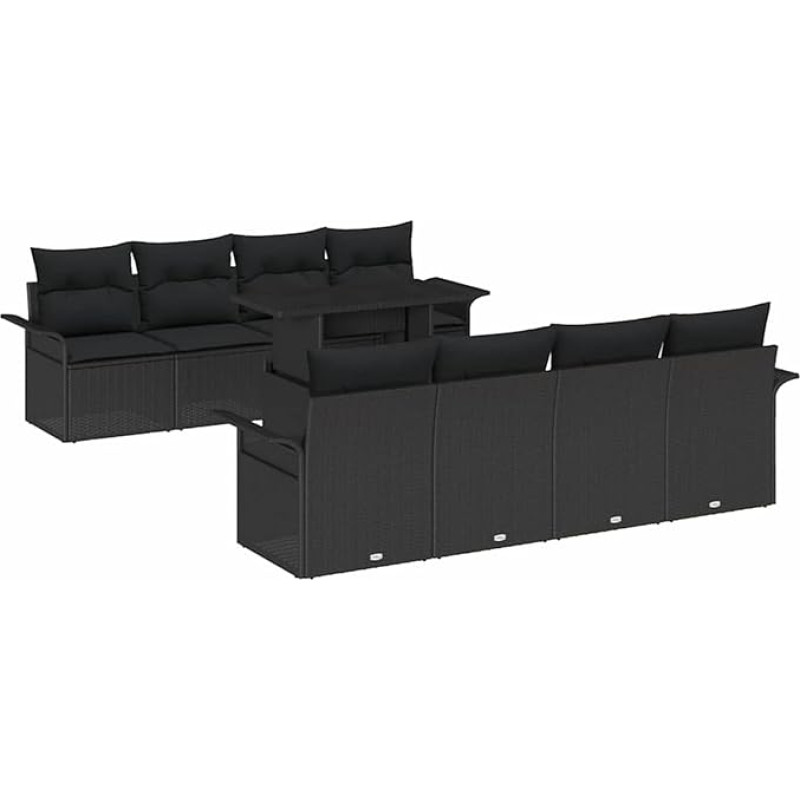 Rantry 9-teiliges Garten Sofa Set mit Kissen Schwarz Poly Rattan Gartenlounge Model3348249