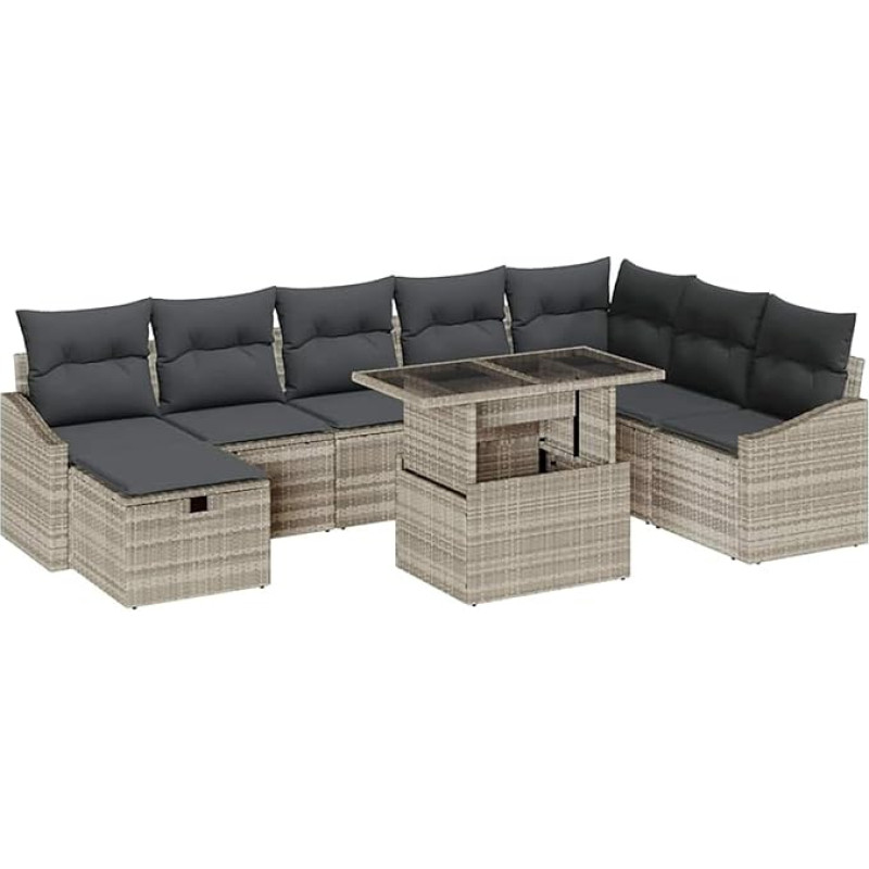 Rantry 9-teiliges Garten-Sofa-Set mit Kissen in Hellgrau Poly Rattan Gartenlounge Model3359859