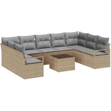 Rantry 10-teiliges Garten-Sofa-Set mit Kissen Schwarzes Poly-Rattan Gartenlounge Model3355219