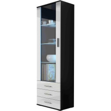 SOHO S1 vitriinkapp sinise LED-valgustusega seisev vitriinkapp hoiukapp klaasist vitriinkapp elutoa kapp (must/valge kõrgläikega)