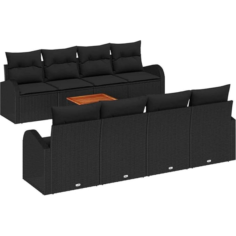 Rantry 9-teiliges Garten Sofa Set mit Kissen Schwarz Poly Rattan Akazie Gartenlounge Model3347555