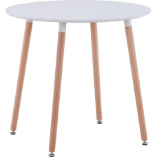 Moodne ümmargune söögilaud 2-4 inimesele; kohvilaud, köögilaud puidust jalgadega söögituppa, elutuppa, kontorisse, 80 x 80 x 75 cm, valge (ilma metallraamita)