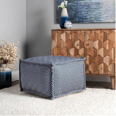 nuLOOM Amalfi Aztec Print Indoor/Outdoor Ottoman Pouff, 14 x 20 x 20 tolli, sinine