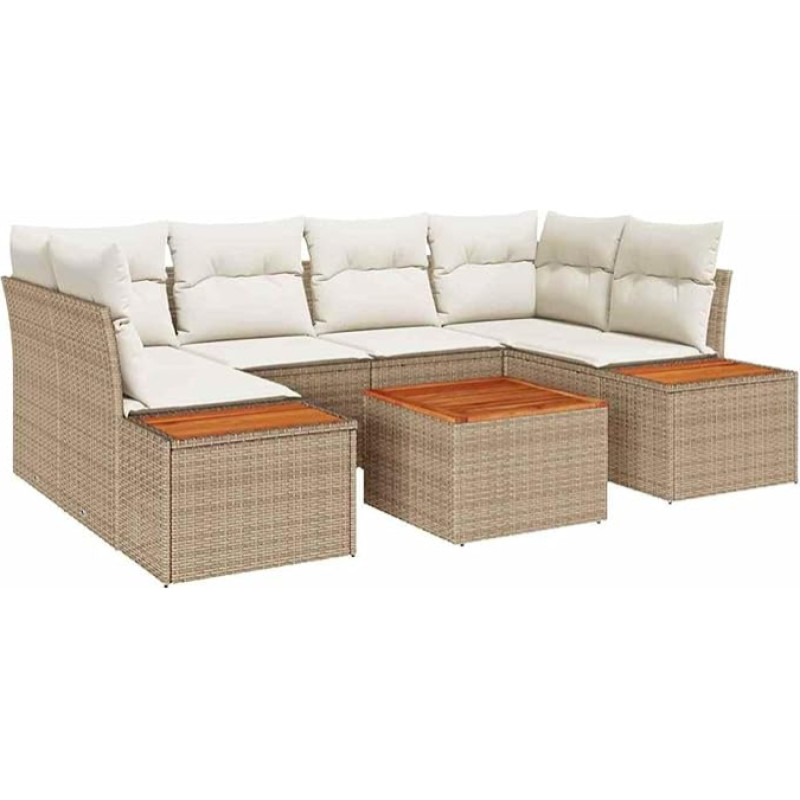 Rantry 6-teiliges Garten Sofa Set mit Kissen Beige Poly Rattan Akazie Gartenlounge Model3356706