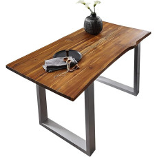 Sam® Stiilne akaatsiapuidust, IDA söögitoa laud kaetud searauast jalgadega, töötlemata välimusega, laua servaga lauaplaat