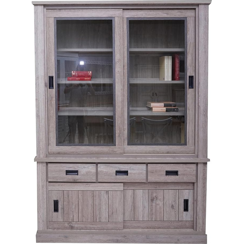 Dmora Vitriinkapp ja alus kahe ukse ja kolme sahtliga, pruun värv, 150 x 203 x 40 cm.