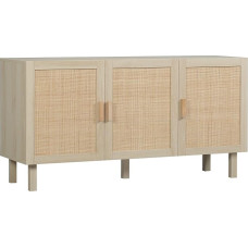 HOMCOM hoiumööbel rotangist buffet kappidega, millel on torukujulised võrgusilmaefektiga uksed, reguleeritavad riiulid, hoiukapp elutuppa, kööki, magamistuppa, 136 x 41 x 70 cm, naturaalne puit.