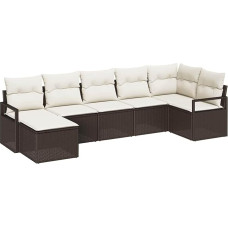 Rantry 7-teiliges Garten Sofa Set mit Kissen Braun Poly Rattan Gartenlounge Model3355137