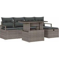 6-teiliges Garten Sofa Set mit Kissen Grau Poly Rattan, 2-Sitzer Garten Sofa mit Stauraum und Kissen Grau Poly Rattan Gartenlounge Model3361118