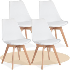 Dekohome söögitoolid, köögitoolid ergonoomilise seljatoega, polsterdatud istme ja massiivse pöögi jalaga (valge, 4 tooli)