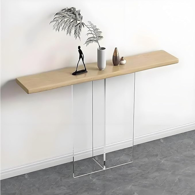 YCYRF Konsolentisch Schmal, Kiefernholzplatte und Acrylbeine, Flur Kommode Schmal, Flur Regal für Eingangsbereich, Wohnzimmer, Foyer und Schlafzimmer(Brown,100x30x75cm/39x12x29.5in)
