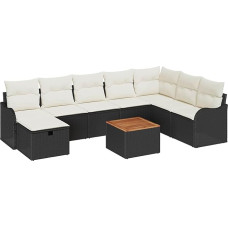 9-teiliges Garten-Sofa-Set mit Kissen, schwarzes Poly-Rattan, 2-Sitzer Garten-Sofa mit Kissen, schwarzes Poly-Rattan Gartenlounge Model3359495