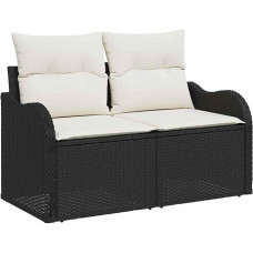 8-teiliges Garten Sofa Set mit Kissen Schwarz Poly Rattan, 2-Sitzer Garten Sofa mit Stauraum & Kissen Schwarz Poly Rattan Gartenlounge Model3358224