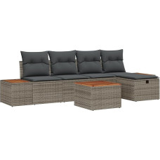Rantry 6-teiliges Garten Sofa Set mit Kissen Grau Poly Rattan Gartenlounge Model3359626