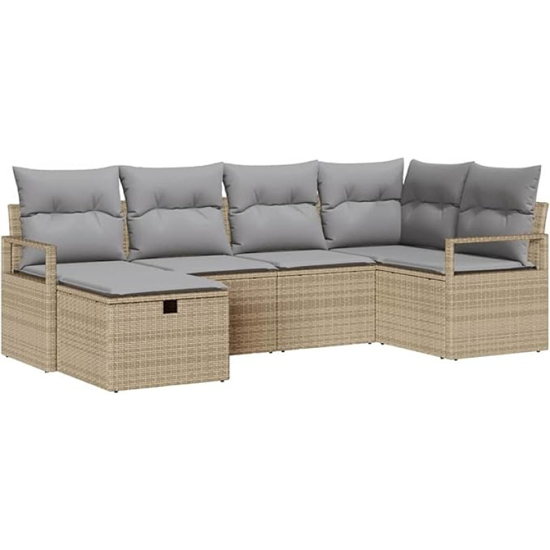 Rantry 6-teiliges Garten-Sofa Set mit Kissen Beige Poly Rattan Gartenlounge Model3359179
